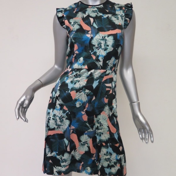 Erdem Dress Blue/Pink Leaf Print Silk - Picture 2 of 7